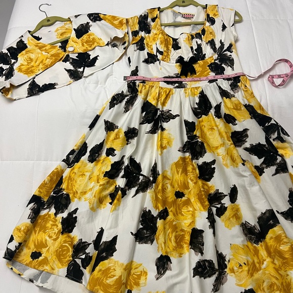 Pinup Culture flower dress xl with bolero Evelyn yellow roses swing dress - Picture 2 of 8